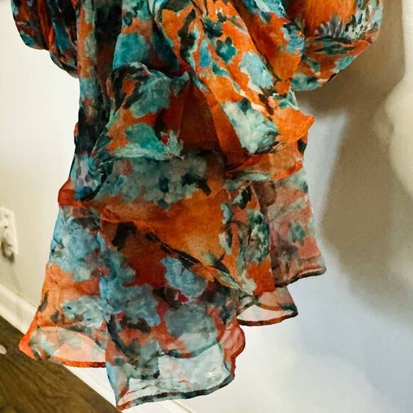 Caroline Constas Vivian Asymmetric Ruffled Floral Silk Chiffon Dress size Medium - Picture 16 of 16